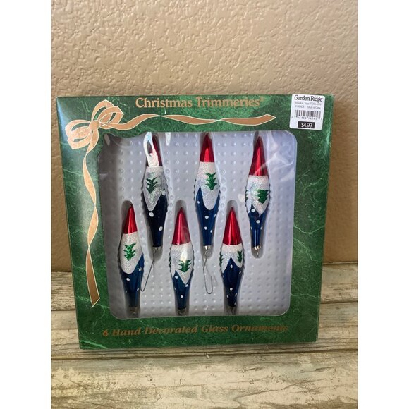 Set of 2 Vintage Bradford Christmas Trimmeries Glass Icicle Ornaments in Box - Picture 2 of 11